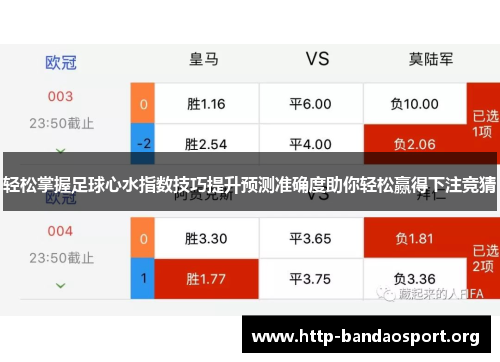 轻松掌握足球心水指数技巧提升预测准确度助你轻松赢得下注竞猜 轻松掌握足球心水指数技巧提升预测准确度助你轻松赢得下注竞猜